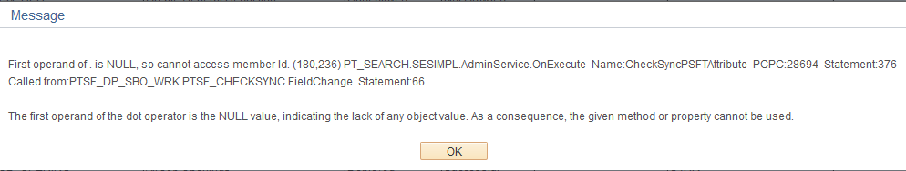 cannot access member Id. (180,236) PT_SEARCH.SESIMPL
