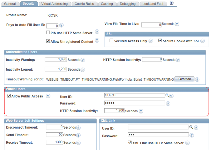 KIOSK Web Profile Public Access Features