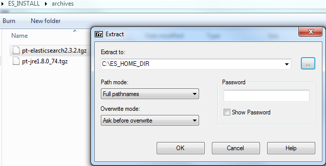 extract pt-elasticsearch2.3.2.tgz on windows