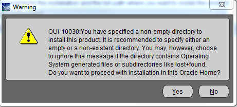 OUI-10030 You have specified a non-empty directory