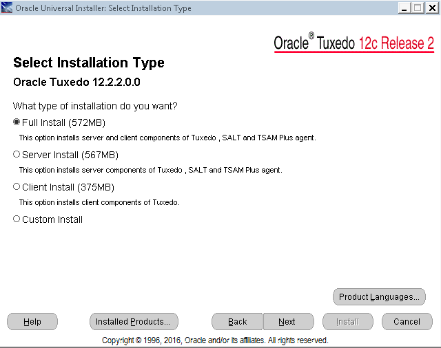 full install of oracle tuxedo 12cr2