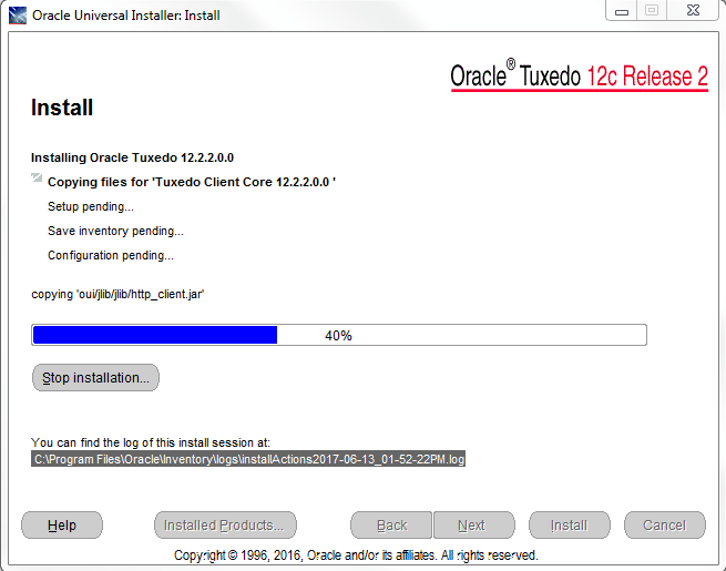 oracle tuxedo install progress