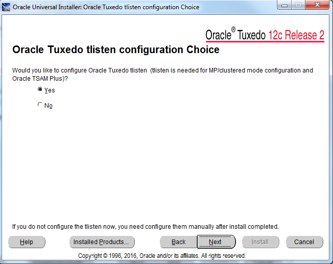 oracle tuxedo tslisten configuration choice