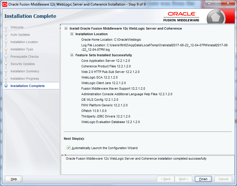 oracle weblogic installation success