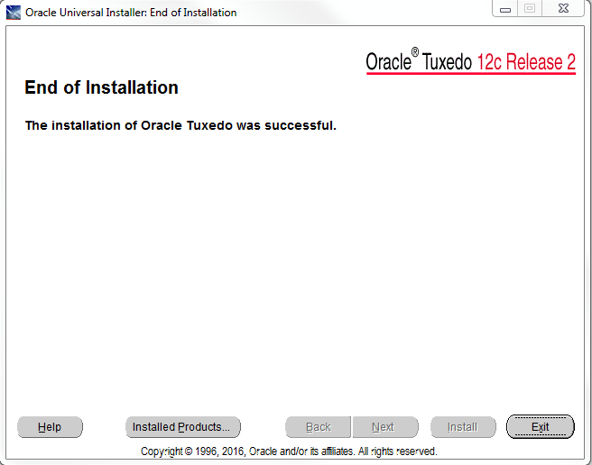 successful install of oracle tuxedo