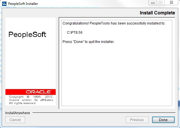 successful install of peopletools 8.56