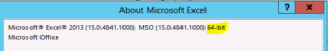 Verify MS Excel is 64-bit