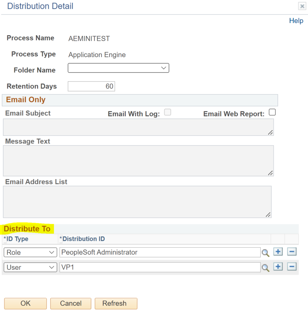 distribution list for a peoplesoft process